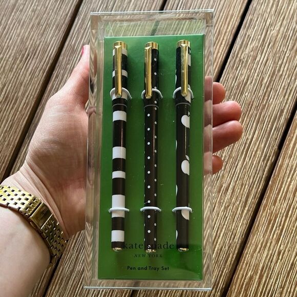 Kate Spade Black Ink Fine Tip Pen Set & Acrylic Tray - Picture 7 of 9